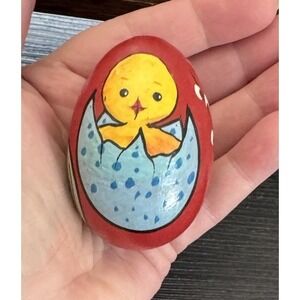 Vintage Hand Painted Wooden Egg Decorative Easter 2.5"